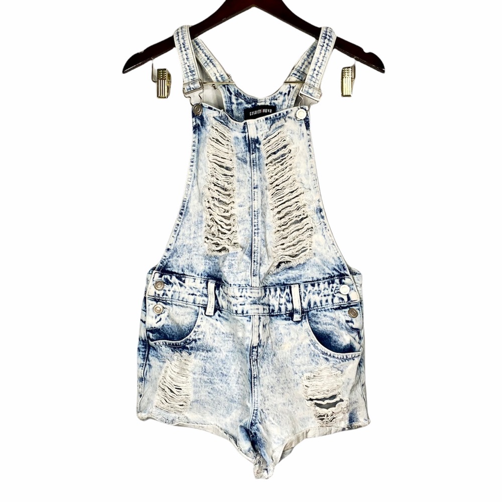 Fashion Nova Acid Wash Distressed Overalls Womens Size Medium
